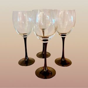 Midcentury Luminarc Domino Black Stem White Wine Glasses- Set of 4